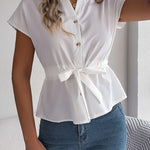Modern Commuter Short Sleeve Tie Cinched Waist Shirt