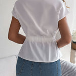 Modern Commuter Short Sleeve Tie Cinched Waist Shirt