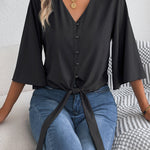 Chic Bell Sleeves Tie-up Chiffon Blouse