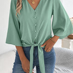 Chic Bell Sleeves Tie-up Chiffon Blouse