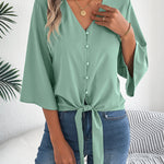 Chic Bell Sleeves Tie-up Chiffon Blouse