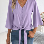 Chic Bell Sleeves Tie-up Chiffon Blouse