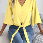 Chic Bell Sleeves Tie-up Chiffon Blouse