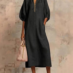 Casual Daily Loose Fit Puff Sleeve Dress with Pockets