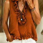 Boho Chic Relaxed Fit Ruffle Trim Sleeveless Top