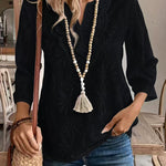 Casual Eyelet Embroidered Notched Blouse
