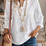 Casual Eyelet Embroidered Notched Blouse