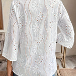 Casual Eyelet Embroidered Notched Blouse