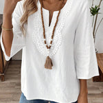 Bohemian Lace Patchwork Cotton Blend 3/4 Sleeve Top