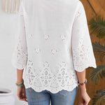Bohemian Eyelet Embroidery Cotton Blend 3/4 Sleeve Top