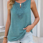 Casual Lace Patchwork Cotton Blend Tank Top