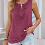 Casual Lace Patchwork Cotton Blend Tank Top