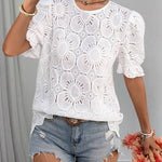 French Style Hollow-out Lace Puff Short Sleeve Top