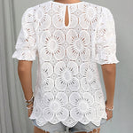 French Style Hollow-out Lace Puff Short Sleeve Top