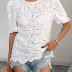 French Style Hollow-out Lace Puff Short Sleeve Top