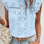 Boho Summer Eyelet Embroidery Flutter Sleeve Top