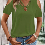 Fashion Cold Shoulder Top With Metal Ring Detail