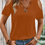 Fashion Cold Shoulder Top With Metal Ring Detail