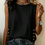 Casual Sleeveless Botton Accent Cotton Linen Top