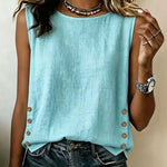 Casual Sleeveless Botton Accent Cotton Linen Top
