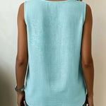 Casual Sleeveless Botton Accent Cotton Linen Top