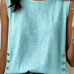 Casual Sleeveless Botton Accent Cotton Linen Top