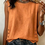 Casual Sleeveless Botton Accent Cotton Linen Top