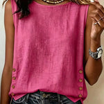 Casual Sleeveless Botton Accent Cotton Linen Top
