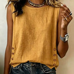 Casual Sleeveless Botton Accent Cotton Linen Top
