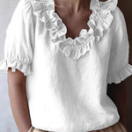 Cute French Style Ruffled Collar Puff Sleeve Top