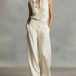 Urban Casual Ruffled Neckline Sleeveless Top Pants Set