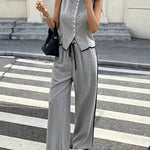 Elegant Casual Contrast Trim Vest and Pants Set