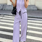 Elegant Casual Contrast Trim Vest and Pants Set