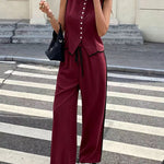 Elegant Casual Contrast Trim Vest and Pants Set