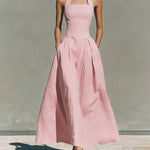 Retro French Style Halter Neck Cotton Linen Dress
