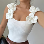 Elegant Sleeveless 3D Floral Ribbed Knit Tank Top