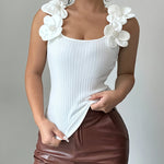 Elegant Sleeveless 3D Floral Ribbed Knit Tank Top