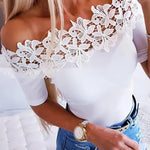 French Style Off-the-Shoulder Lace Splicing Top