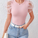 Cute Floral Puff Sleeves Bodycon Top
