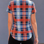 Classic Plaid Lace-Up Short Sleeve Blouse