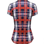 Classic Plaid Lace-Up Short Sleeve Blouse
