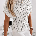 Elegant Ruched Cowl Neck Mesh Drape Top