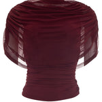 Elegant Ruched Cowl Neck Mesh Drape Top
