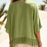 Casual Relaxed Fringed Hem Flowy Blouse