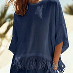 Casual Relaxed Fringed Hem Flowy Blouse