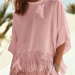 Casual Relaxed Fringed Hem Flowy Blouse