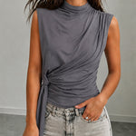 Modern Casual Draped Knot Detail Sleeveless Top