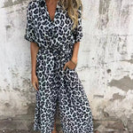 Fashion Casual Leopard Print Twist Waist Shirt Dress