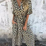 Fashion Casual Leopard Print Twist Waist Shirt Dress