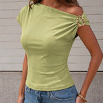 Elegant One Shoulder Slim Fit Elastic Knit Top